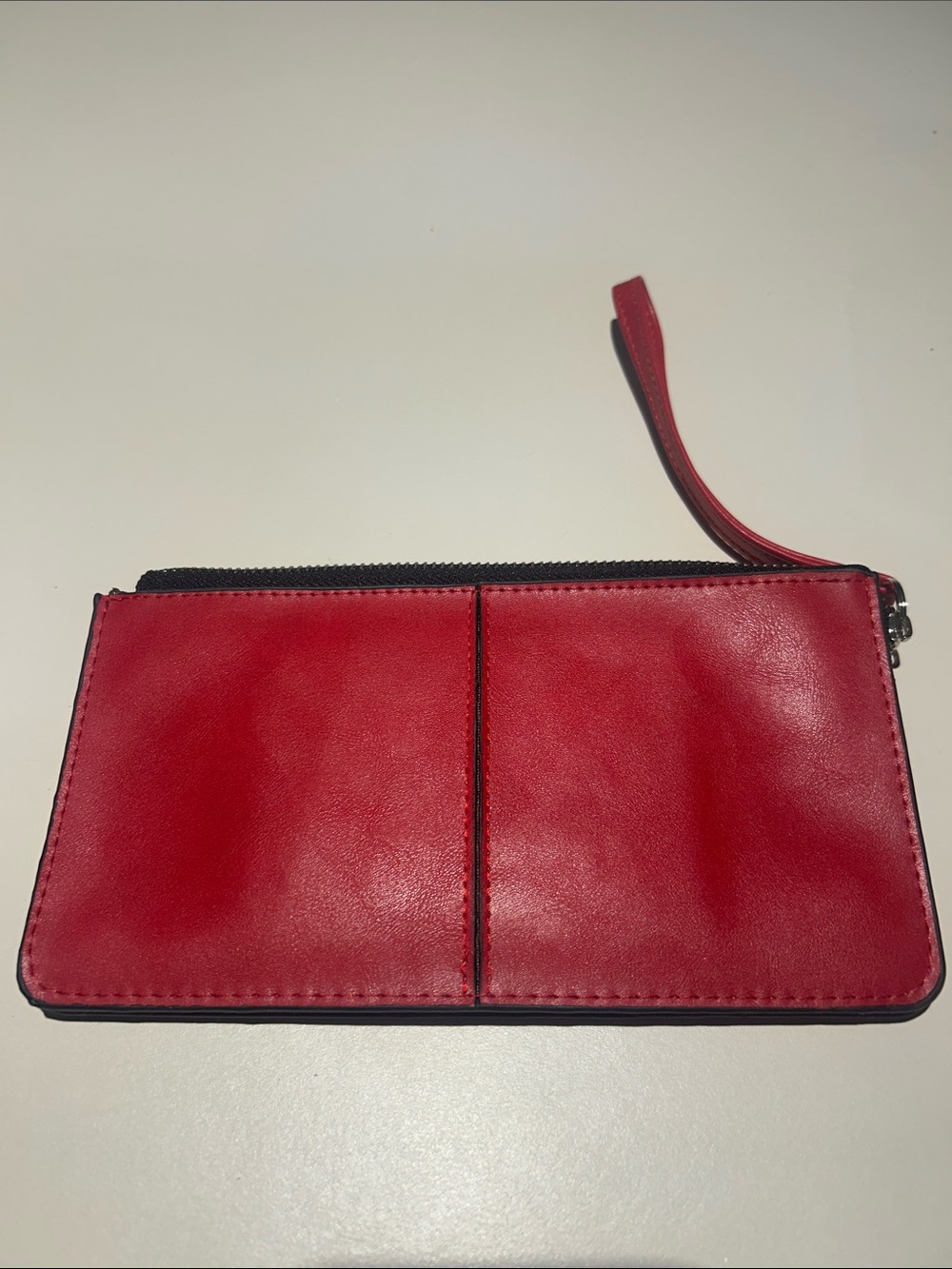 Sleek Red Leather Wristlet with Top Zip